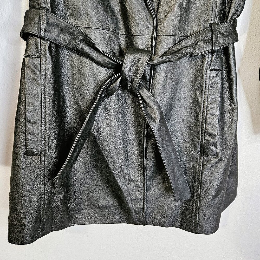 Vintage Gino Quality Leather Three Quarter Length Black Jacket Y 2K Size L - Picture 2 of 5